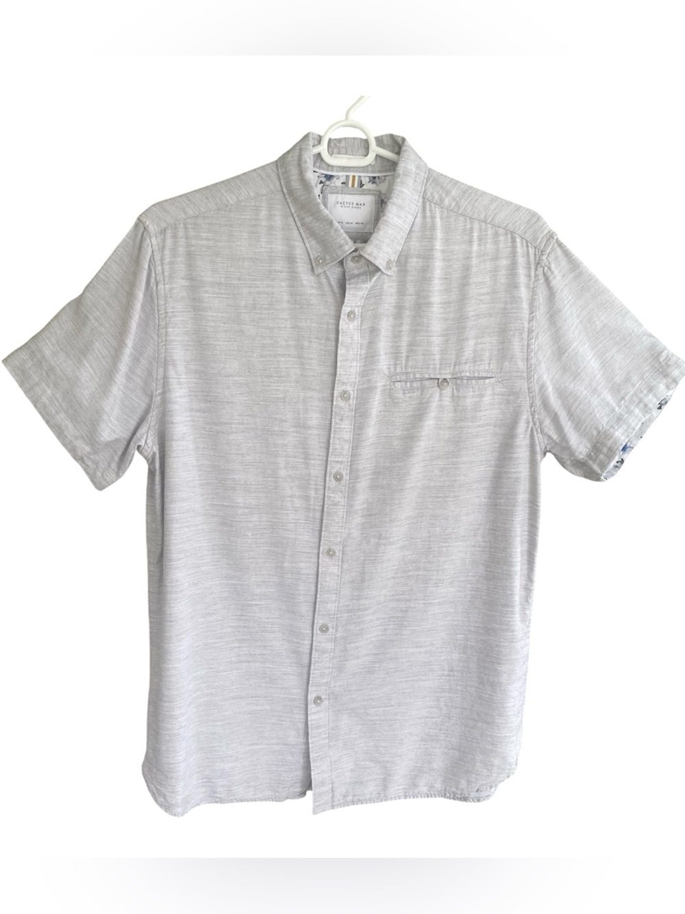 CACTUS MAN Shirt Button-Down Short Sleeves Heather Gray Floral Accent Men Size M